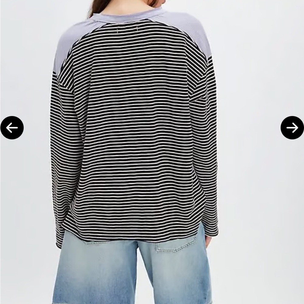Free People We The Free Butterfly Striped long sleeve Tee Top Oversized XS - Picture 3 of 6